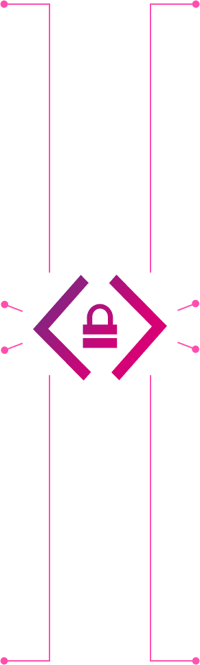 A padlock icon enclosed in code brackets, with lines and dots extending outward, symbolizing cybersecurity or secure coding for E-commerce and Retail platforms.